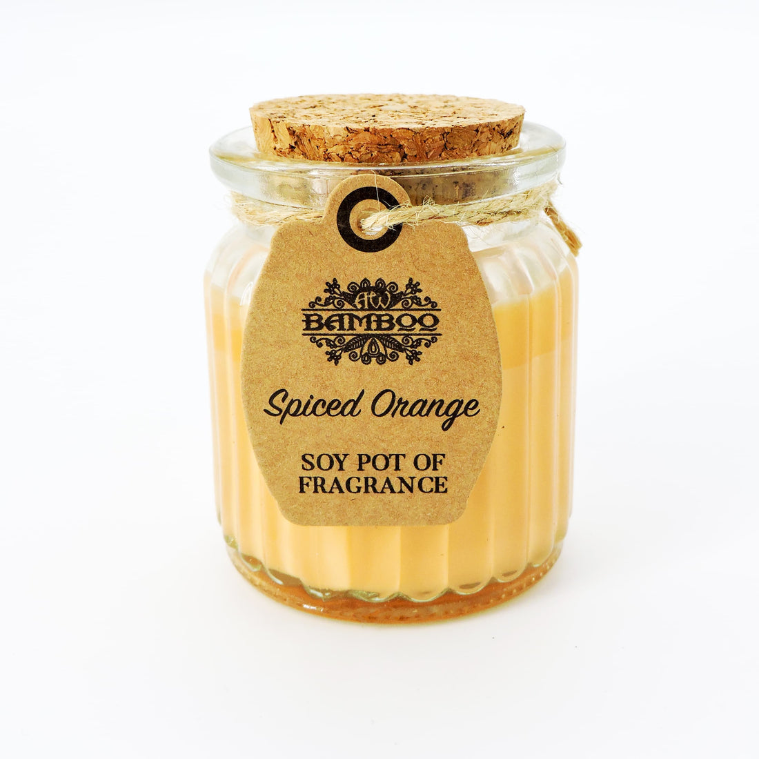 Spiced Orange Soy Candle in a rustic glass jar, offering a warm, citrusy scent with cozy spices, ideal for relaxation or gifting.