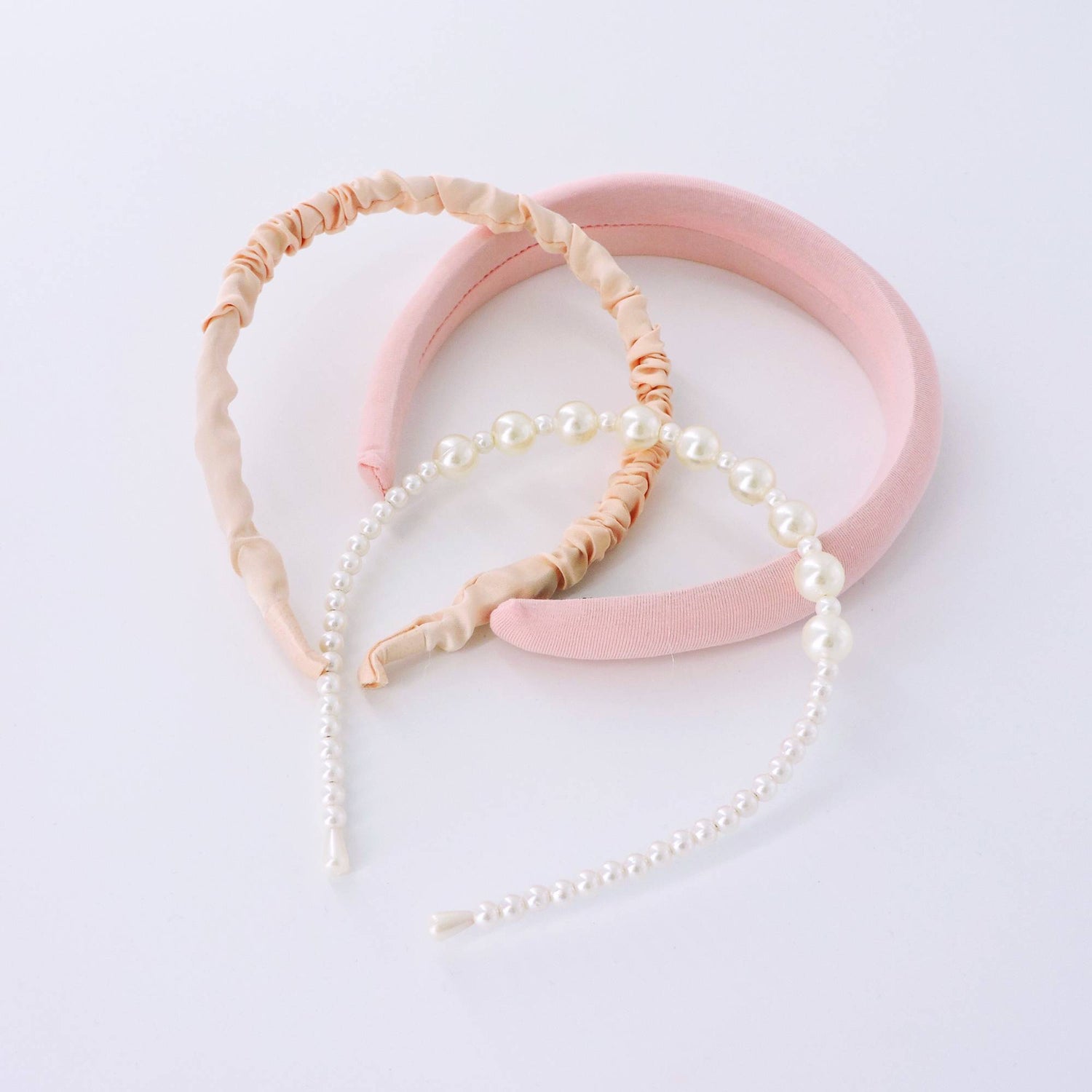 Sponge Pearl Hairband Set - 3pcs Pink