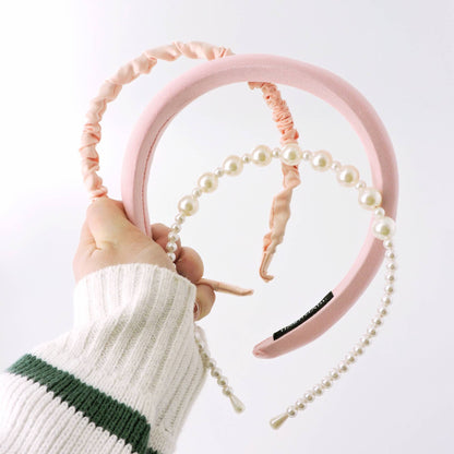 Sponge Pearl Hairband Set - 3pcs Pink