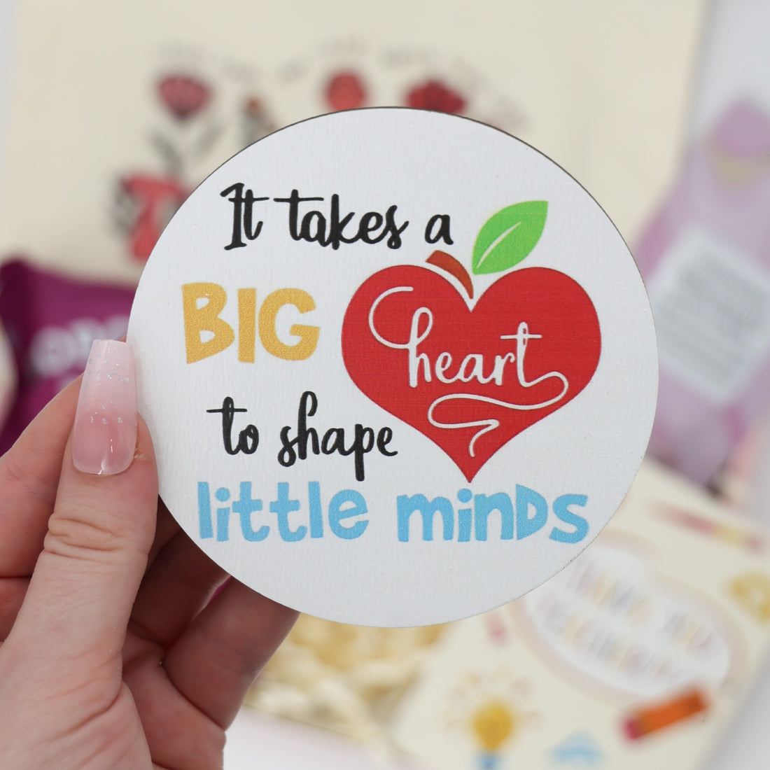 Thoughtful teacher thank you gift – gift box with pastel pouch and chocolate snacks



