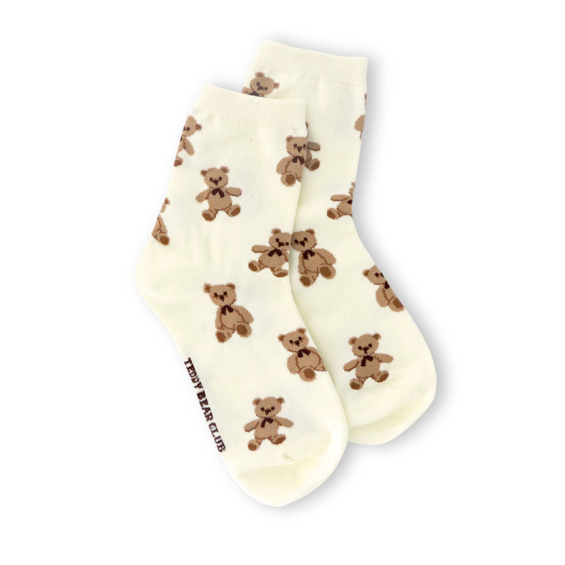Teddy Bear Club Socks featuring a playful teddy bear pattern, perfect for adding a cozy touch to casual outfits, ideal for teddy bear enthusiasts.