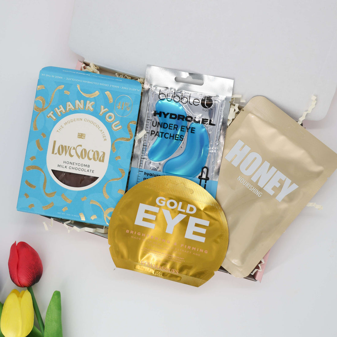 Thank you gift box – skincare treats and chocolate with bold thank you message