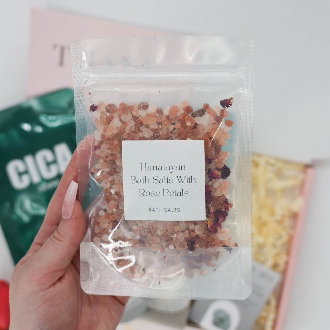 Thank you gift for her – wellness treats and engraved crystal palm stone