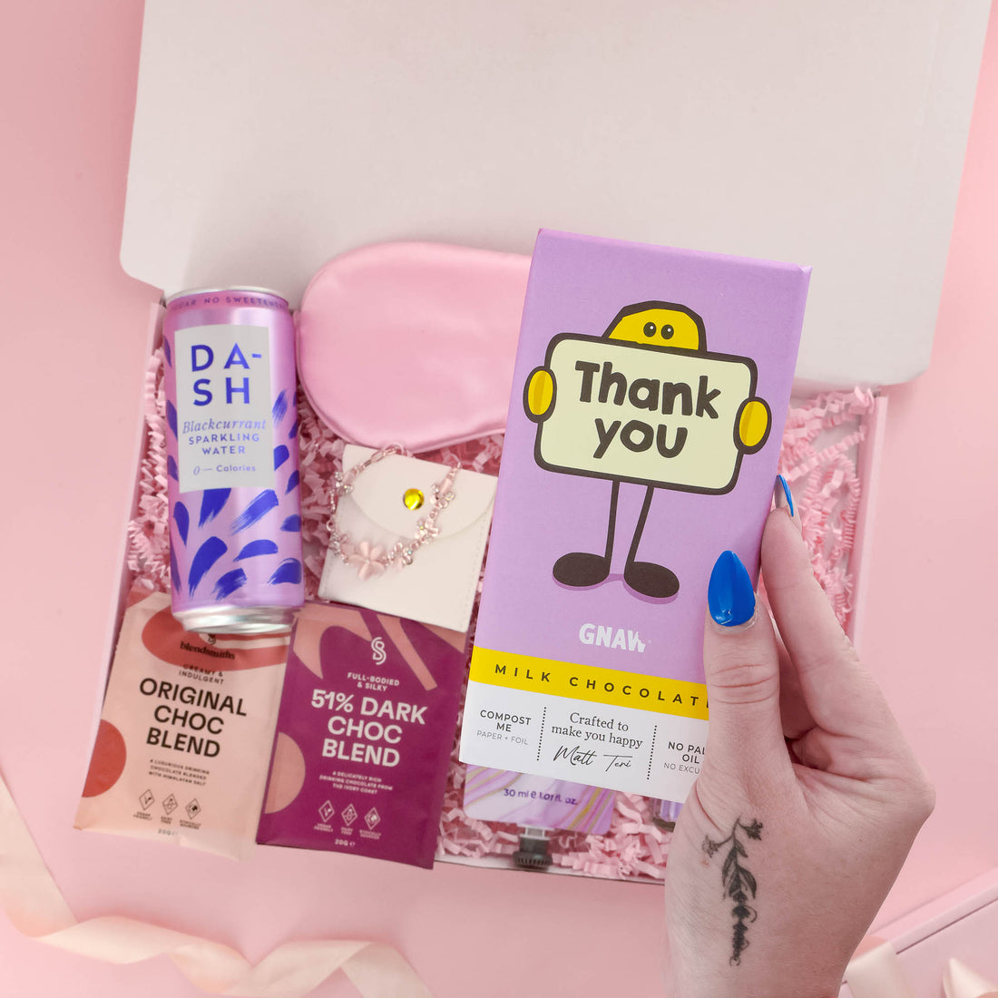 Thank You Gift Box – luxury thank you hamper with hot chocolate, eye mask, and clay mask
