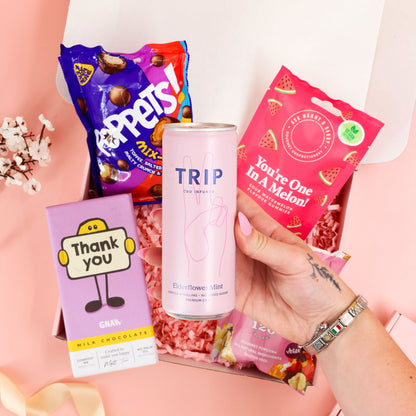 thank you gift – thank you snack hamper with chocolate and popcorn
