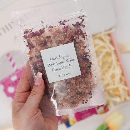 Self care gift set with Himalayan rose bath salts and message card