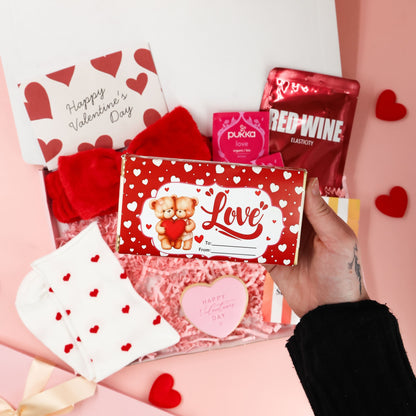 Just for You Valentine’s Gift Box by Heavenly Boxes with cosy socks, headband, tea and sweet treats