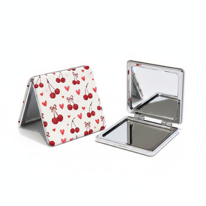 Valentines gift Cherry &amp; Hearts Compact Travel Mirror designed for everyday touch-ups.