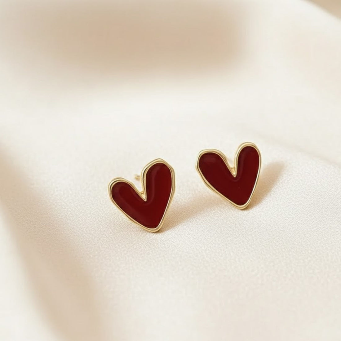 Valentines gifts – Red Heart Stud Earrings with glossy red heart design
