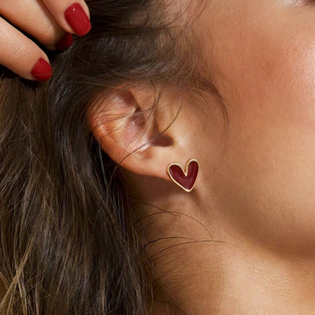 Gifts for her – Red Heart Stud Earrings with gold-tone edging