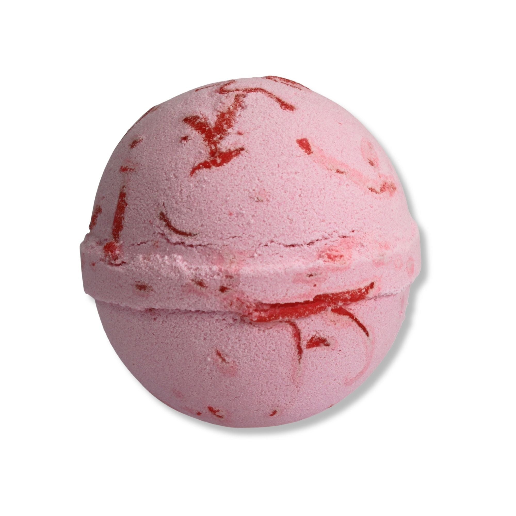 Pink watermelon bath bomb fizzing in bath water, handmade bath fizzer with soft bubbles, pamper gift for her