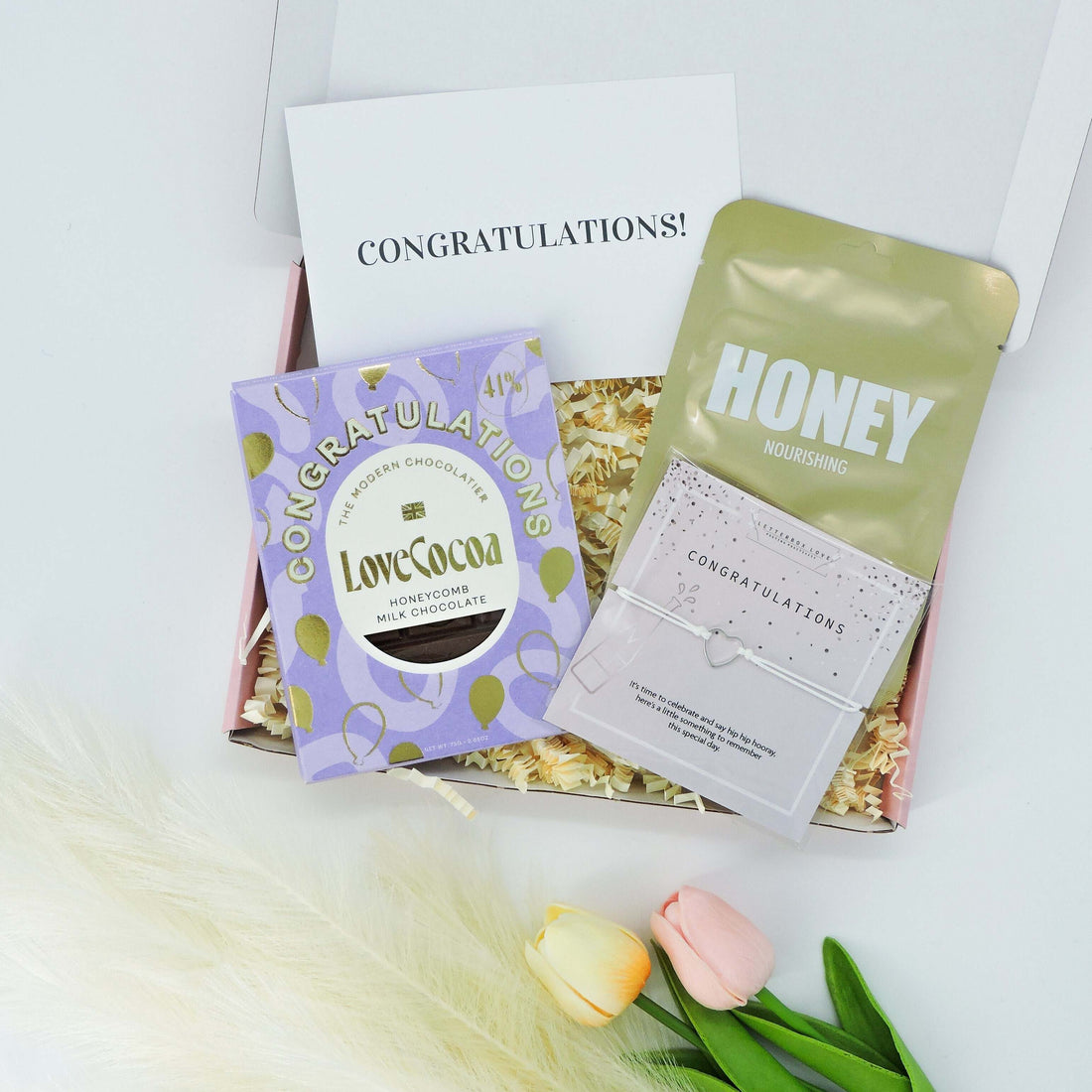 You Did It! Gift Box – good luck exam gift with congratulatory chocolate, nourishing skincare, and charm bracelet