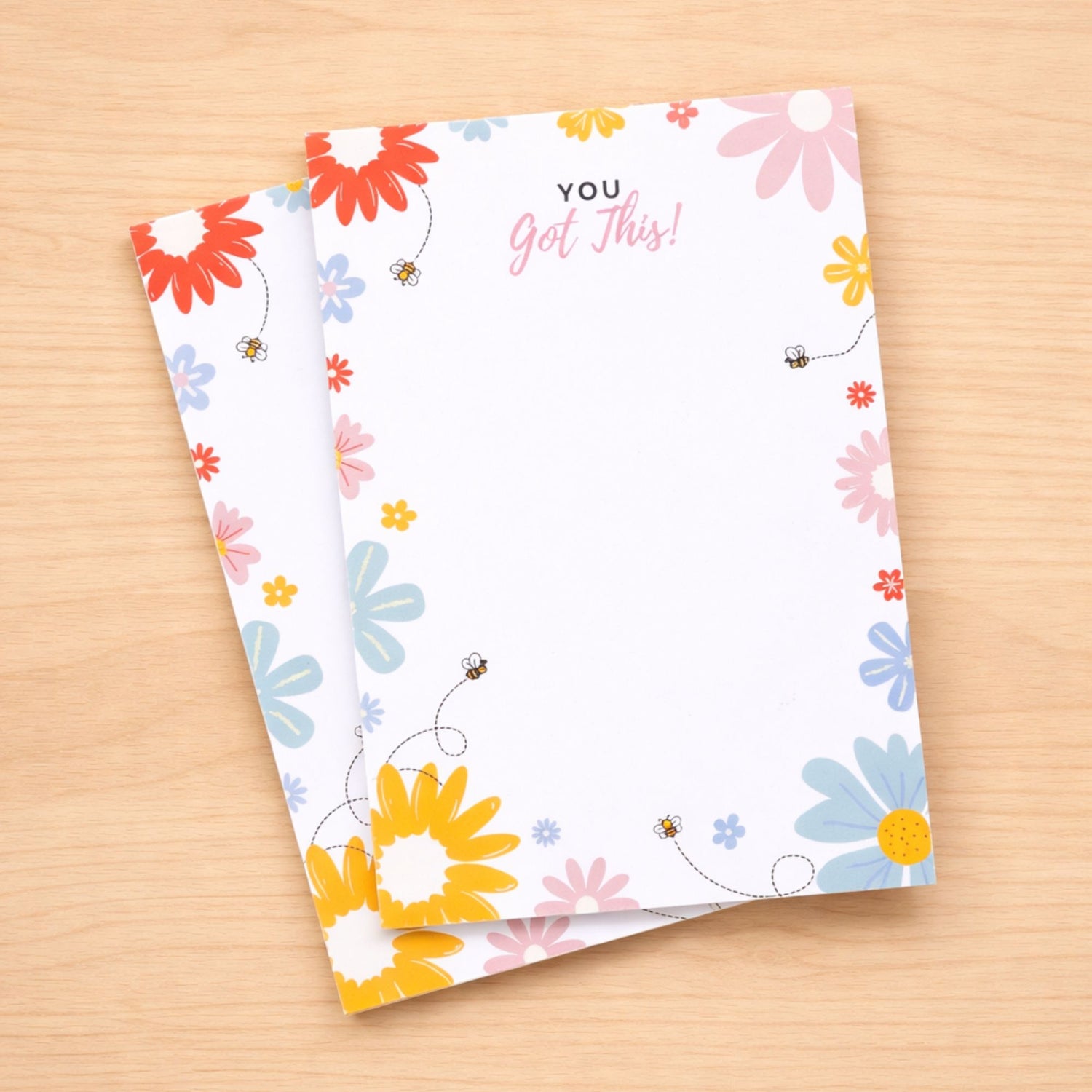 You Got This A5 Deskpad with a motivational floral border, perfect for organizing notes and goals, featuring an uplifting phrase for your workspace.