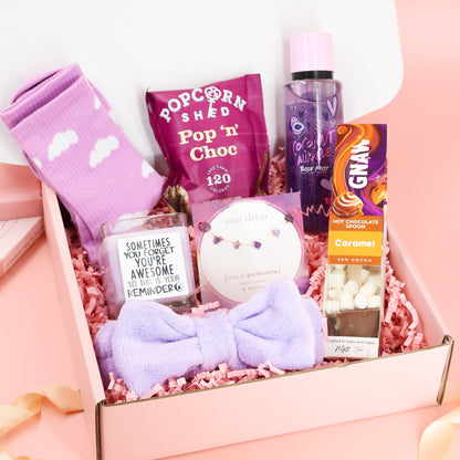 You Are Awesome self care pamper box with luxury bath salts, scented candle, and wellness treats for stress relief.