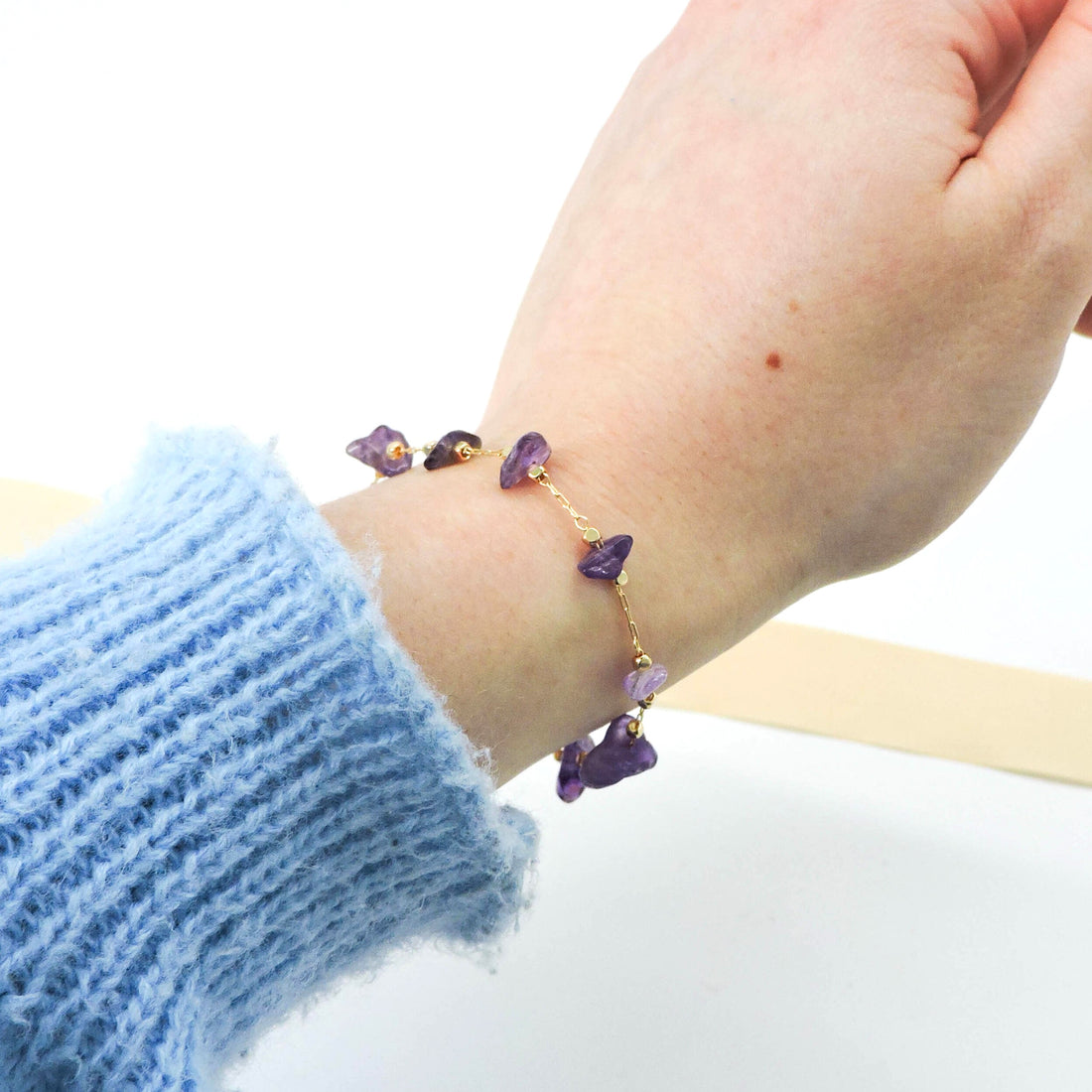Amethyst Bracelet - Stone Of Love Purification featuring delicate amethyst beads, symbolizing inner peace and wisdom, with a minimalist, stylish design. Perfect for gifting or personal wear.