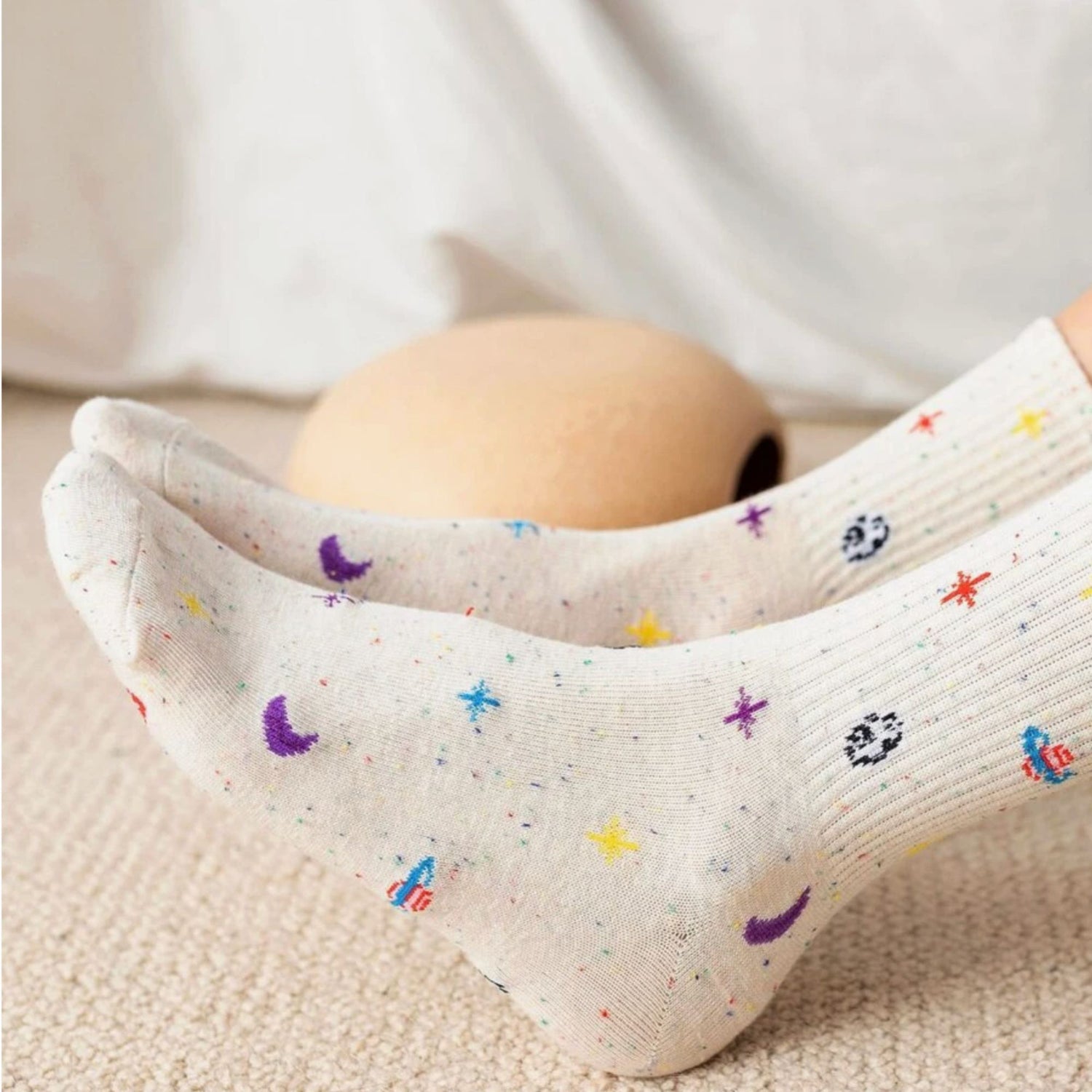 Planet &amp; Stars Socks - Beige