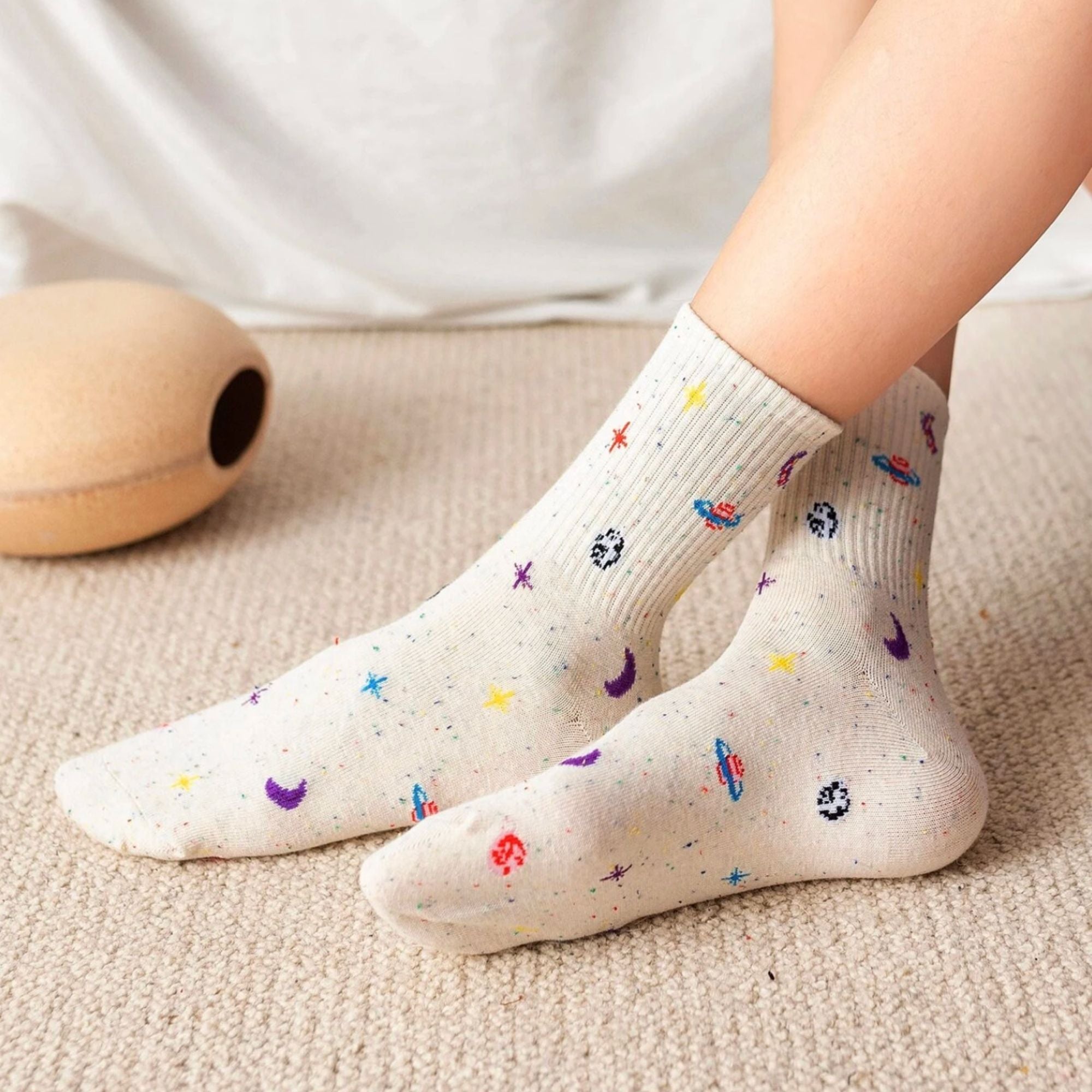 Planet &amp; Stars Socks - Beige