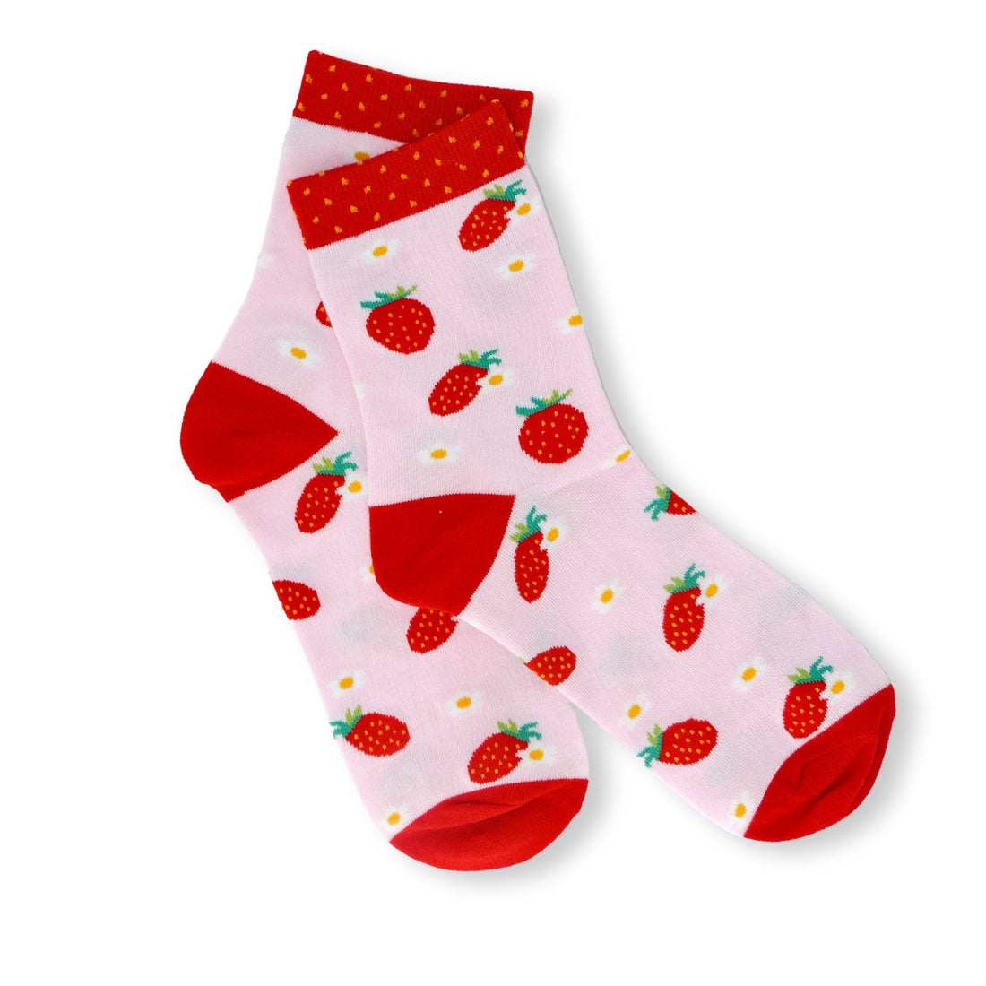 Strawberry Socks featuring playful strawberry and daisy prints, perfect for adding charm to any outfit and ideal as a delightful gift.
